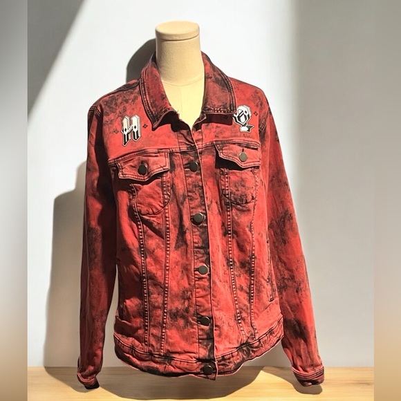 DC Comics Harley Quinn Women's Red Overdye Denim Jacket Plus Size